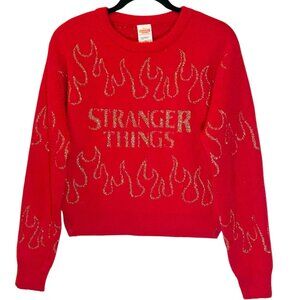 RARE NWT Stranger Things Kids XL Red Gold Fuzzy Sweater Warm Soft Flame Netflix